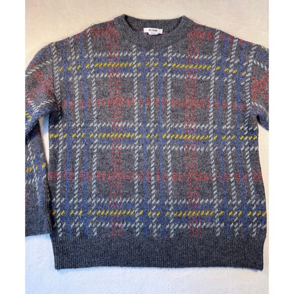 RE/DONE 90's Oversized Crewneck Gray Plaid Wool Sweater Large - Picture 4 of 9